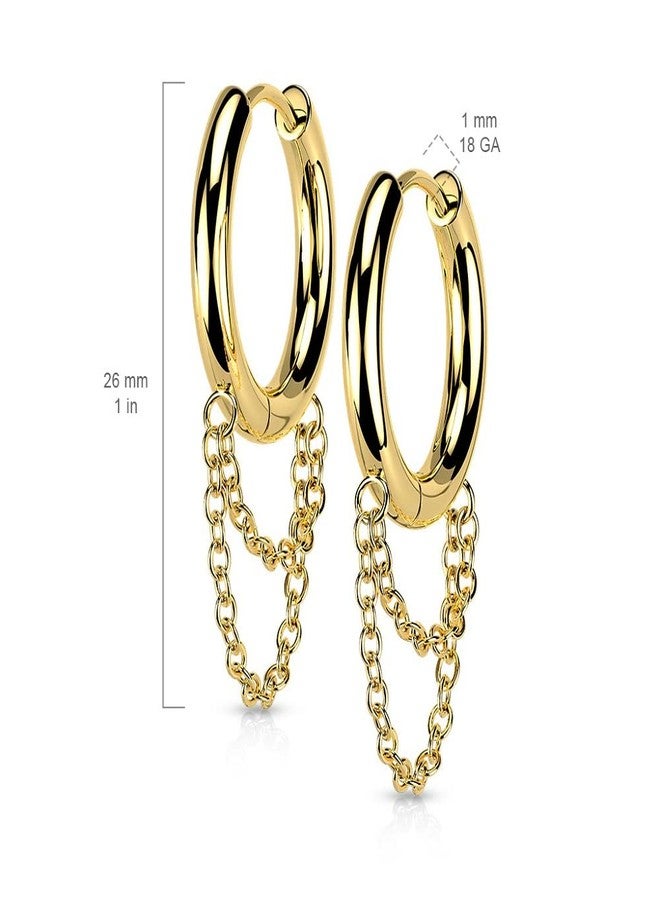 Pierced Owl 18GA 316L Stainless Steel Dangling Double Chains Hinged Hoop Earrings, Sold as a Pair (Black) - Image 2