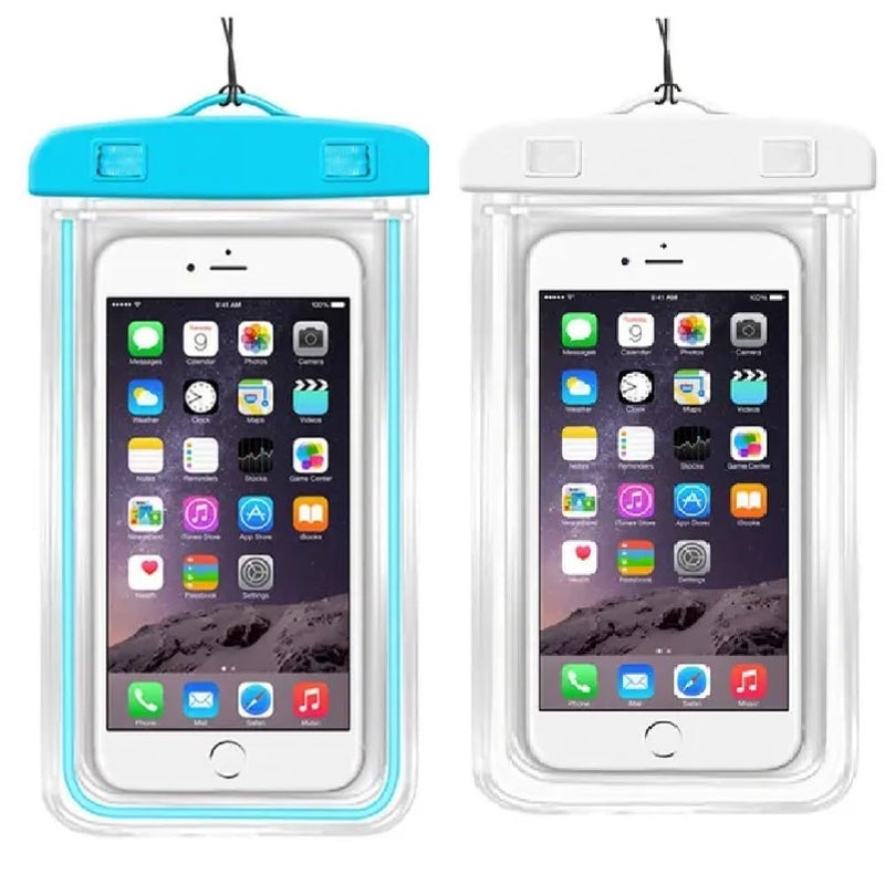 BeFall Waterproof Phone Pouch, rain Mobile Cover, Universal Waterproof Phone Case, Underwater Dry Bag for Mobile, Cash, documents, Water Proof Bag for Beach Boating Swimming Water Park (Blue+White) - Image 1