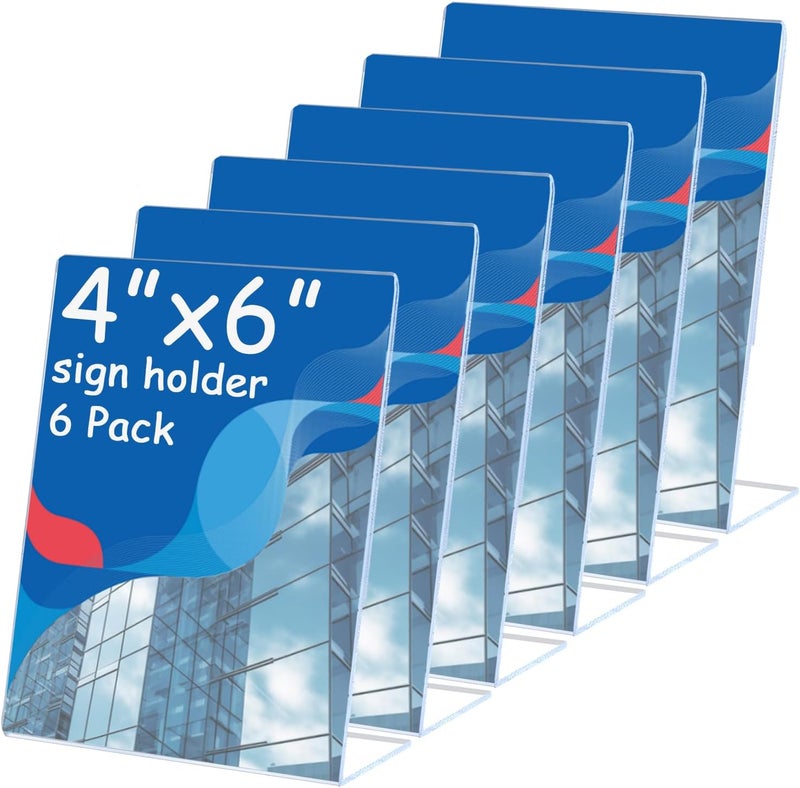 Ayuanb Acrylic Sign Holder with Vertical Slanted Back - Store Restaurant Sign Holders - Acrylic Sign Holder Picture Frames 4x6 Inch, Clear L-Shape Price Tag Holder Stand for Shopping Mall,15 Pack - Image 1