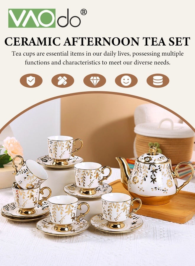 VAOdo 13PCS Tea Cup Sets, Service for 6, Pot (700ML) & Cups (110ML) with Saucers, Pastel Floral Design with Gift Box, Porcelain Tea Set for Adult, Dishwasher Safe, Vintage Teapot Tea Sets - Image 4