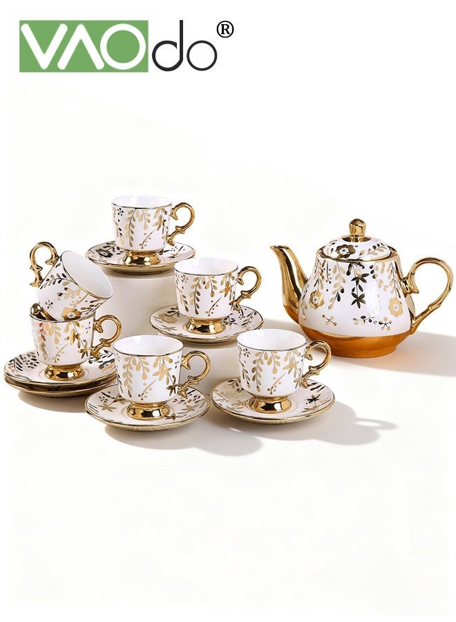 VAOdo 13PCS Tea Cup Sets, Service for 6, Pot (700ML) & Cups (110ML) with Saucers, Pastel Floral Design with Gift Box, Porcelain Tea Set for Adult, Dishwasher Safe, Vintage Teapot Tea Sets - Image 1