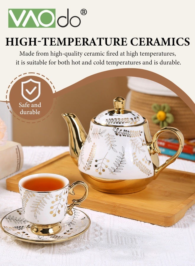 VAOdo 13PCS Tea Cup Sets, Service for 6, Pot (700ML) & Cups (110ML) with Saucers, Pastel Floral Design with Gift Box, Porcelain Tea Set for Adult, Dishwasher Safe, Vintage Teapot Tea Sets - Image 5