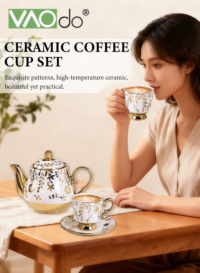 VAOdo 13PCS Tea Cup Sets, Service for 6, Pot (700ML) & Cups (110ML) with Saucers, Pastel Floral Design with Gift Box, Porcelain Tea Set for Adult, Dishwasher Safe, Vintage Teapot Tea Sets - Image 2