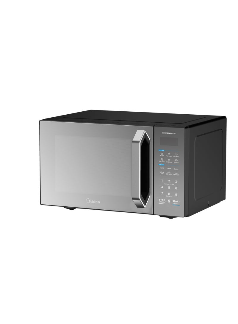 Midea Microwave EM9P022MX-B Solo, Digital,900w, Inverter Quattro, Xpress Clean Cavity, 6 Auto Menus, 11 Power level, Eco Mode, 25L Black with Mirror door 25 L 900 W EM9P022MX-B Black
