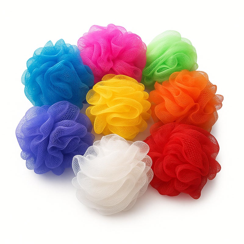 BIMIGET Mesh Loofah Sponges, 8-Pack Small Loofahs for Kids Colorful Sponges Mesh Pouf Resuable Shower Sponges Loofah Bath Ball Back (8 Pack) - Image 1