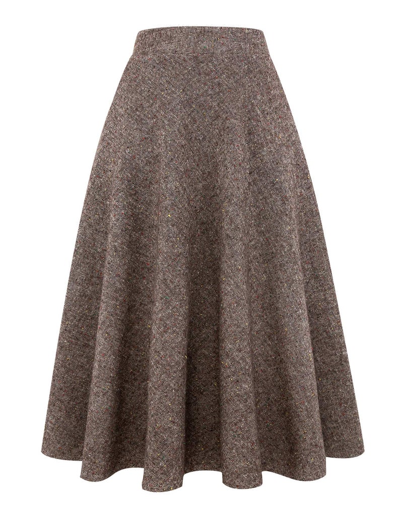 IDEALSANXUN Plaid Skirts for Women Winter Wool Tweed Sweater Skirt (Medium, Long Coffee) - Image 1