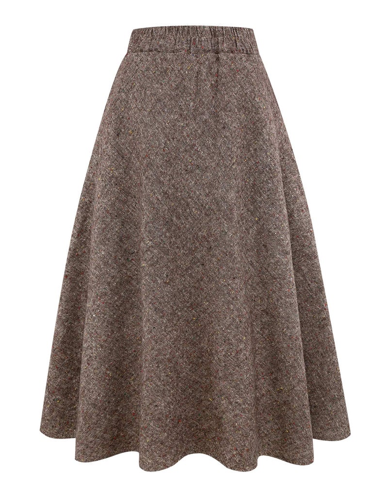 IDEALSANXUN Plaid Skirts for Women Winter Wool Tweed Sweater Skirt (Medium, Long Coffee) - Image 2