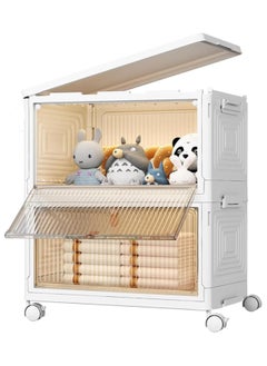 Gogoya 2 Tiers Collapsible Storage Cabinet, Stackable Storage Bins Container with Lids and Wheels, Clothes Shoes Snacks Toys Storage Boxes, 2 Tier Folding Closet Organizer for Living Room, Kitchen, Bedroom, Dorm  - Image 1