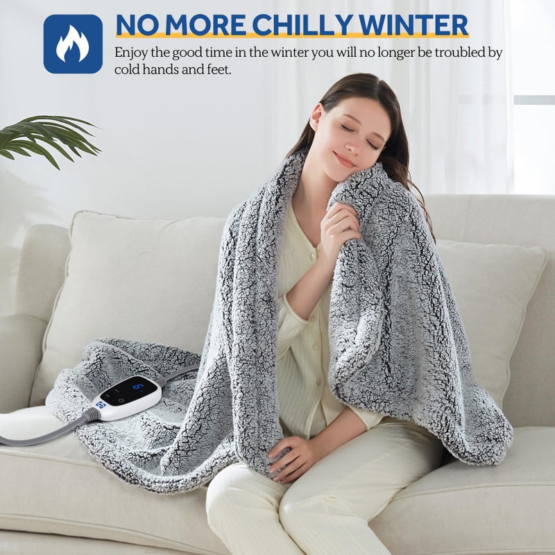 SEALY Electric Blanket Heated Throw 50"x60" Soft Double Sherpa Super Cozy with 6 Fast Heating Levels & 2-10 Hours Auto-Off, Over-Heat Protection, Machine Washable, Charcoal - Image 2