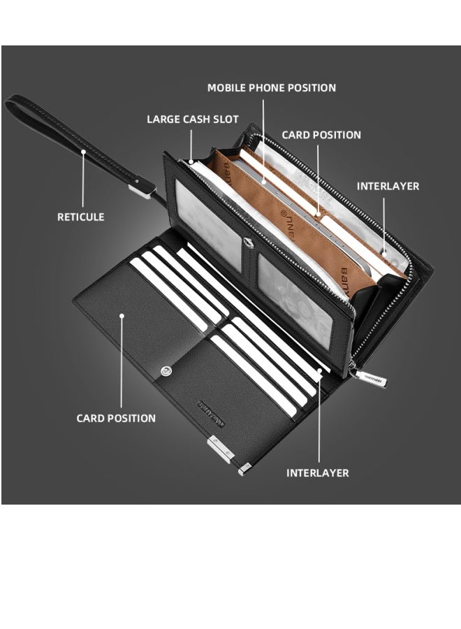 بانيانو محفظة رجالية من الجلد الطبيعي بسحاب طويل وفتحات متعددة للبطاقات وسعة كبيرة بنمط الصليب الأزرق - Image 2