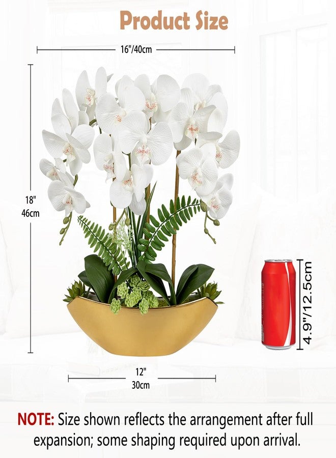 Briful Orchid Fake Flowers 18in White Artificial Orchid Silk Flowers in Gold Pot Faux Orchid Arrangement for Home Office Bathroom Dining Table Modern Decoration - Image 2