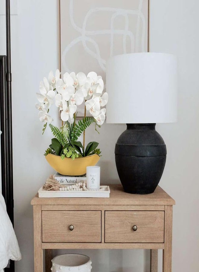 Briful Orchid Fake Flowers 18in White Artificial Orchid Silk Flowers in Gold Pot Faux Orchid Arrangement for Home Office Bathroom Dining Table Modern Decoration - Image 5