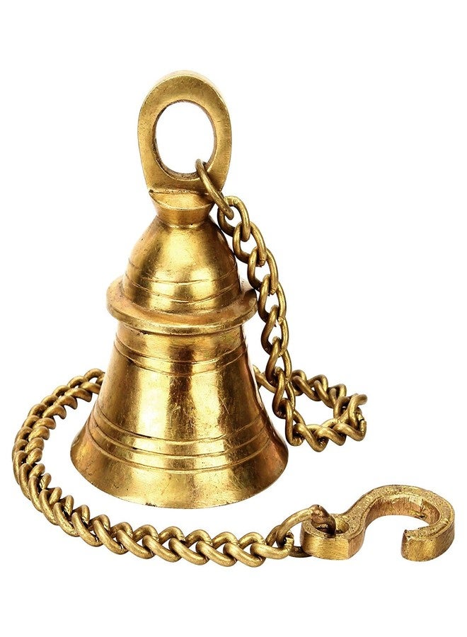 ARTVARKO Brass Hanging Bell Ghanti with Chain for Home Temple Decor Pooja Room Mandir Chain Ganti 20 Inches Long Metal Antique Style Hook Chain Ideal Religious Gift - Image 1
