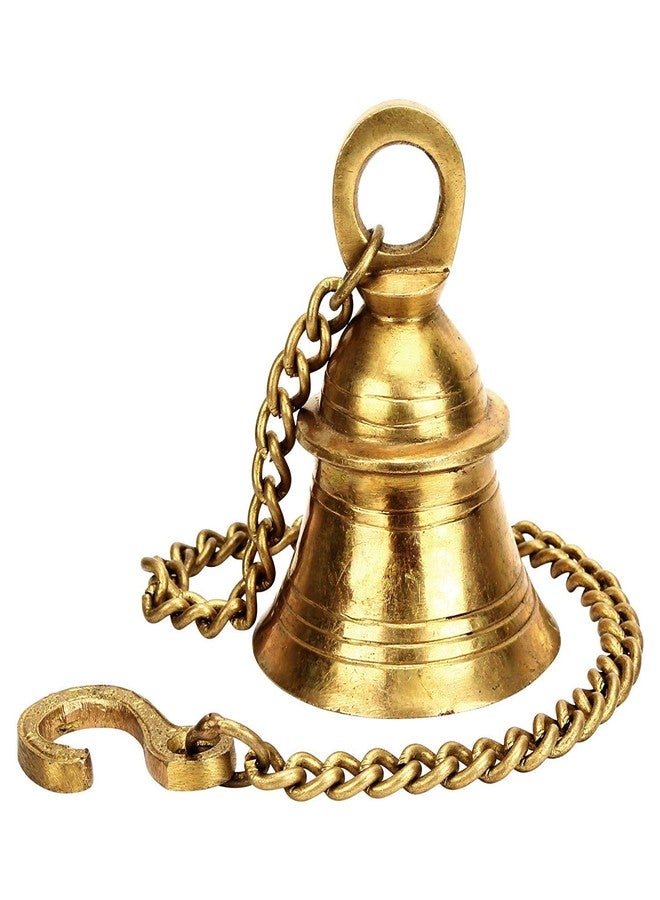 ARTVARKO Brass Hanging Bell Ghanti with Chain for Home Temple Decor Pooja Room Mandir Chain Ganti 20 Inches Long Metal Antique Style Hook Chain Ideal Religious Gift - Image 2