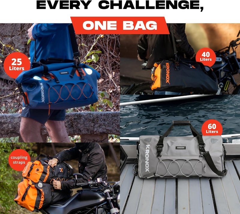 KRONOX Waterproof Motorcycle Duffle Bag - Heavy Duty PVC, 40L Capacity, Reflective Design - Image 2