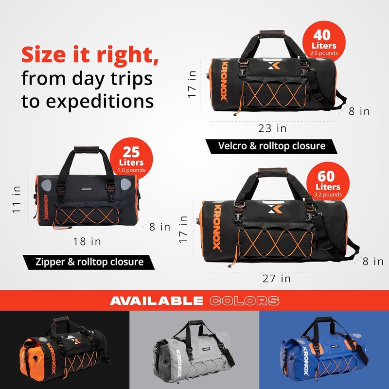 KRONOX Waterproof Motorcycle Duffle Bag - Heavy Duty PVC, 40L Capacity, Reflective Design - Image 3
