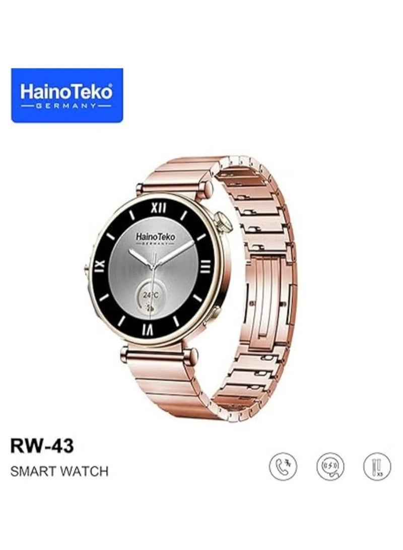 Haino Teko RW43 Round Shape AMOLED Display Smart Watch for Ladies | Stylish Rose Gold Bracelet, Three Interchangeable Straps, Heart Rate & Sleep Monitor | Ideal for Fitness & Fashion | Perfect Gift for Women and Girls - Image 2
