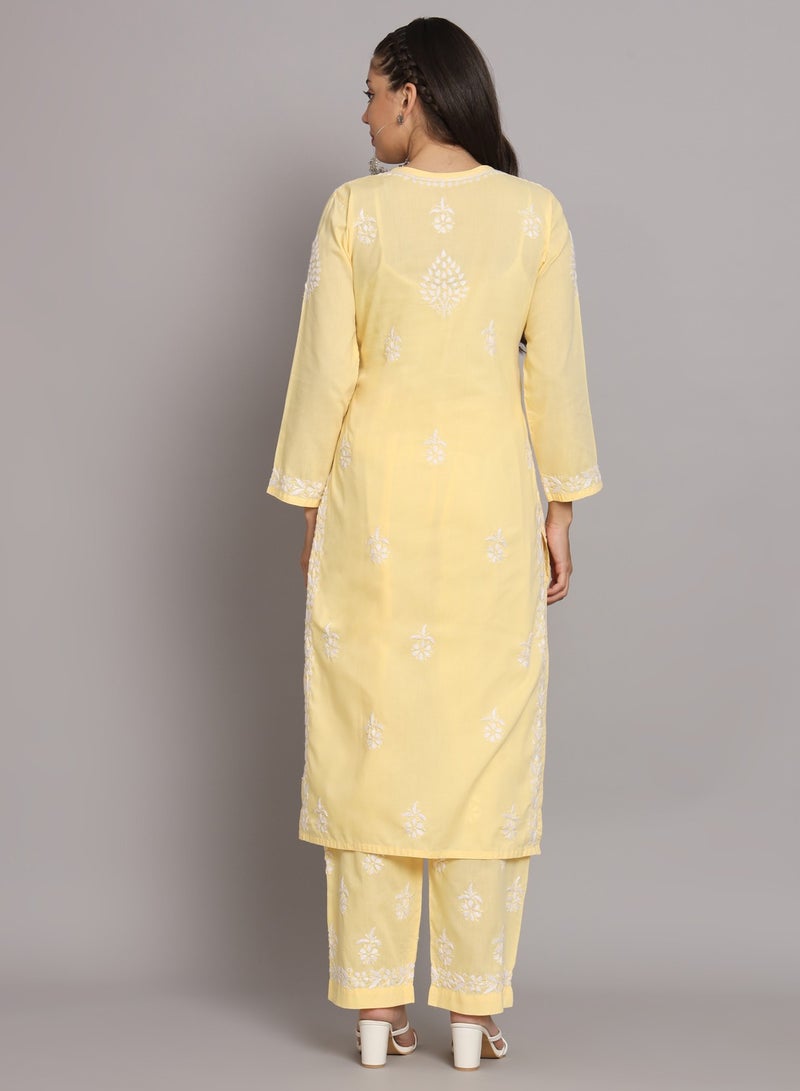 الايا مجموعة كورتا قطن شيكانكاري مطرزة يدويًا للنساء-AL3674KS  - Image 2