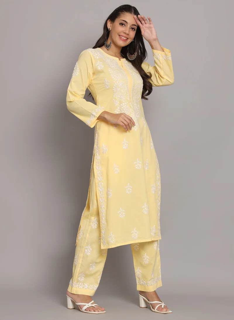Alaya Women Hand Embroidered Chikankari Cotton Kurta Set-AL3674KS