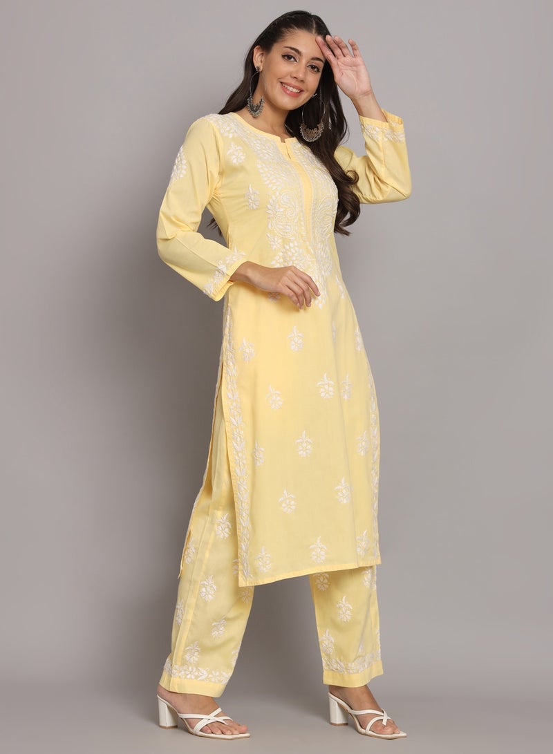 الايا مجموعة كورتا قطن شيكانكاري مطرزة يدويًا للنساء-AL3674KS  - Image 3