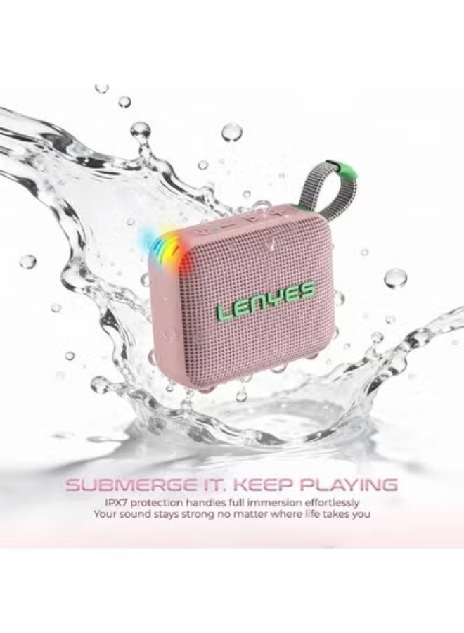 Lenyes S216 6W Bluetooth Portable Speaker, IPX7 Waterproof Wireless Speaker with Deep Bass, TWS Stereo Pairing, TF Card Support, Compact Outdoor Music Speaker - Pink - Image 2