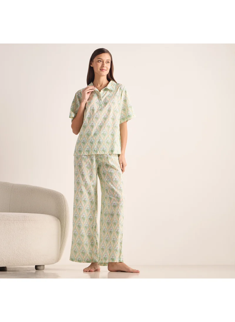 فاف Printed Ruffle Sleeves Top and Pyjama Set