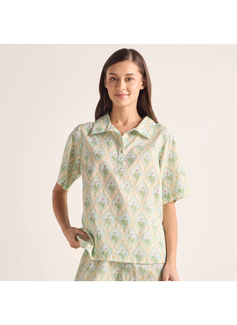 فاف Printed Ruffle Sleeves Top and Pyjama Set