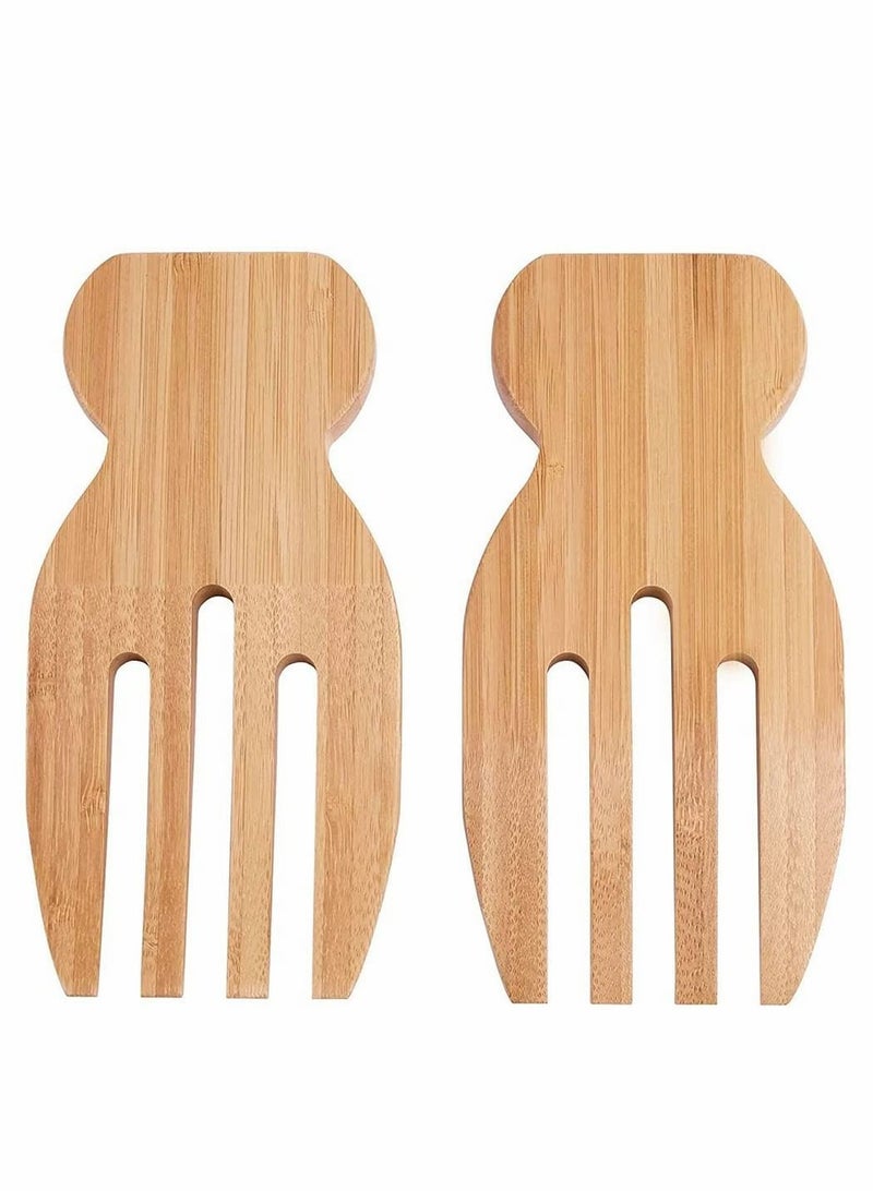 NIBEMINENT Bamboo Salad Hands Blender, Set Claws Tossing Wooden Tongs Personalized Utensils Pack of 2 - Image 1