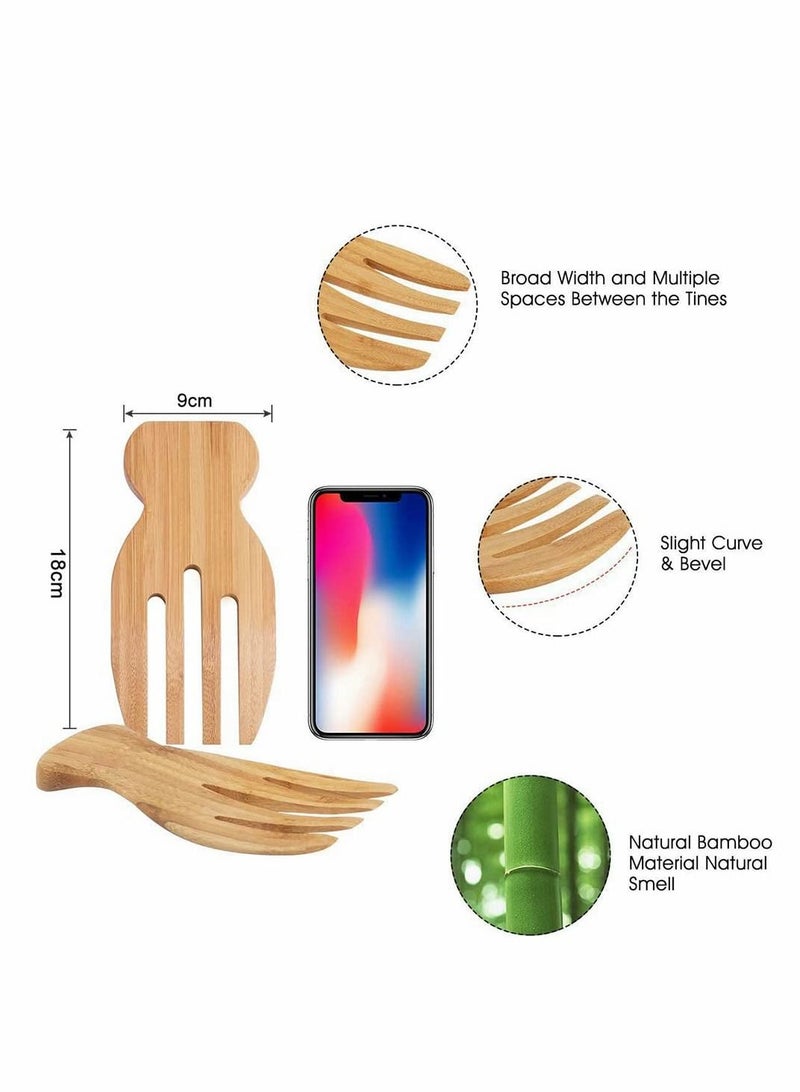 NIBEMINENT Bamboo Salad Hands Blender, Set Claws Tossing Wooden Tongs Personalized Utensils Pack of 2 - Image 5