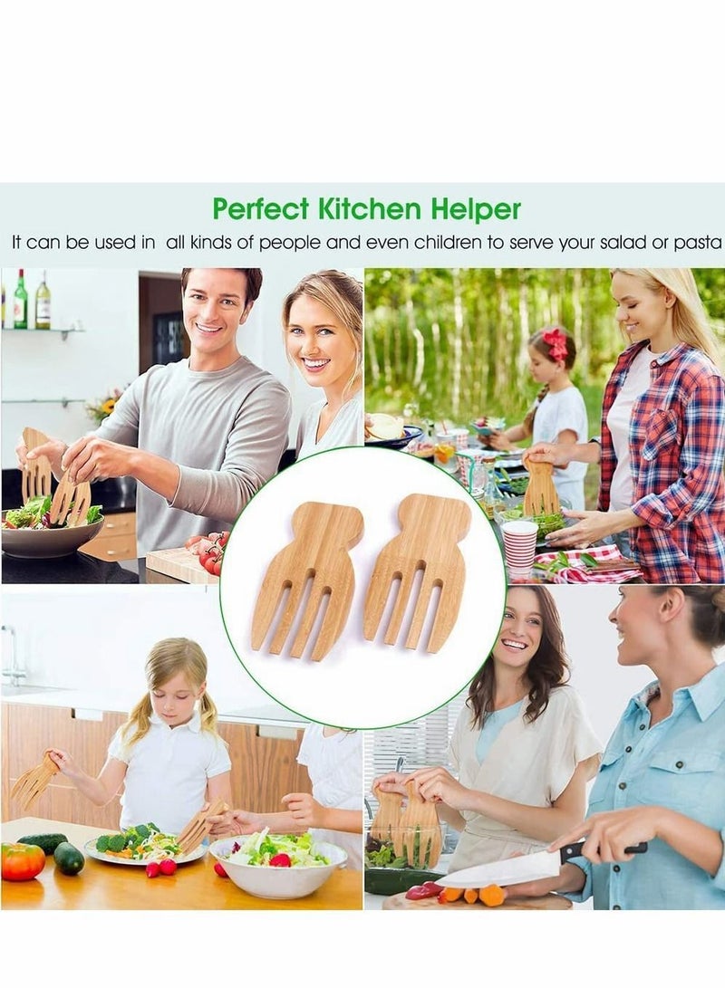 NIBEMINENT Bamboo Salad Hands Blender, Set Claws Tossing Wooden Tongs Personalized Utensils Pack of 2 - Image 2