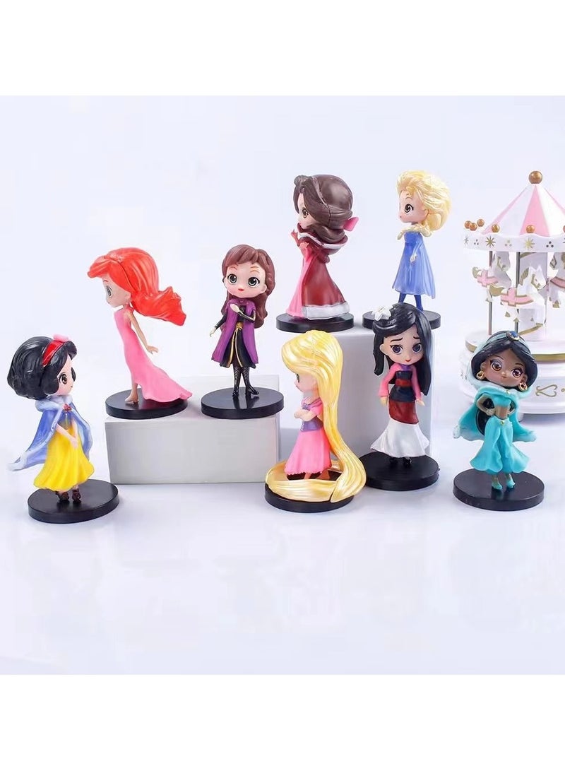 8-Piece Elsa/Mermaid/Snow White/Aladdin/Jasmine Princess Anime Statue Model Action Figure Toy Collection Set For Kids Height  - Image 3