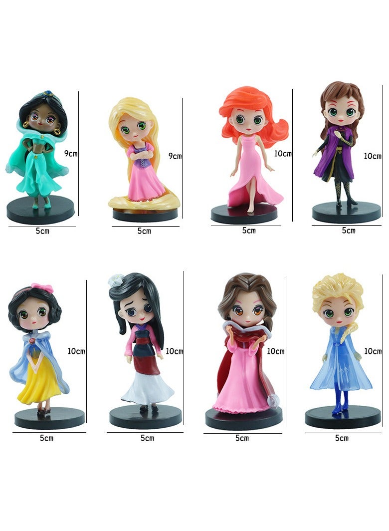 8-Piece Elsa/Mermaid/Snow White/Aladdin/Jasmine Princess Anime Statue Model Action Figure Toy Collection Set For Kids Height  - Image 2
