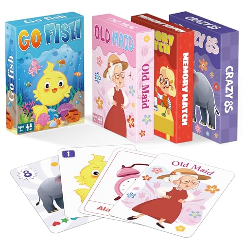 Timenued Kids Card Games Go Fish Old Maid Memory Match and Crazy 8s Go Fish Card Game for Kids 48 Fun Toddler Card Games for Family Game Night Party Games Easter Basket Stocking Stuffers Birthday Gifts - Image 1