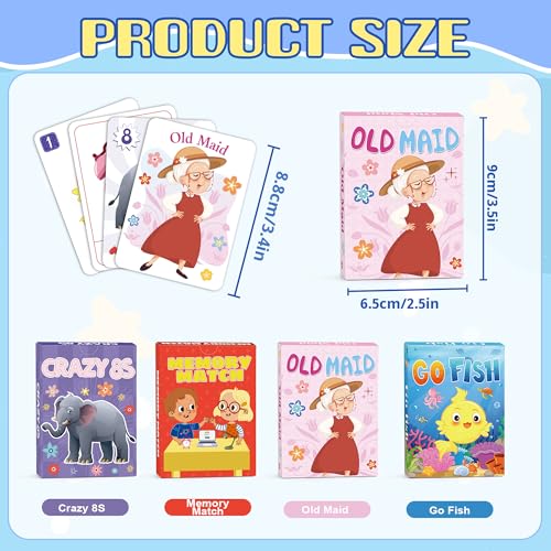 Timenued Kids Card Games Go Fish Old Maid Memory Match and Crazy 8s Go Fish Card Game for Kids 48 Fun Toddler Card Games for Family Game Night Party Games Easter Basket Stocking Stuffers Birthday Gifts - Image 5