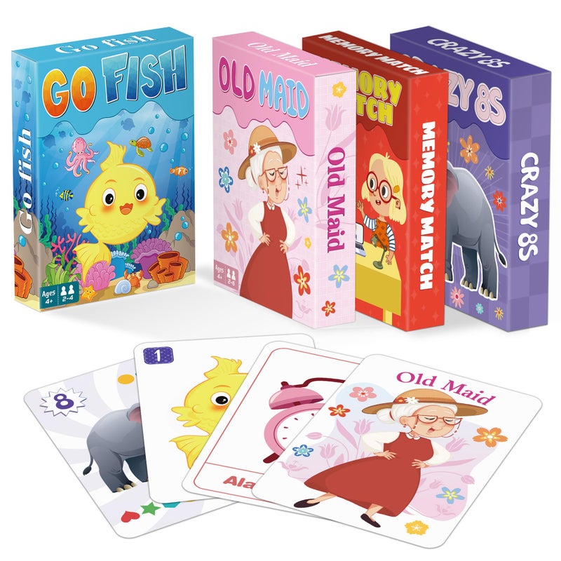 Timenued Kids Card Games Go Fish Old Maid Memory Match and Crazy 8s Go Fish Card Game for Kids 48 Fun Toddler Card Games for Family Game Night Party Games Easter Basket Stocking Stuffers Birthday Gifts - Image 3