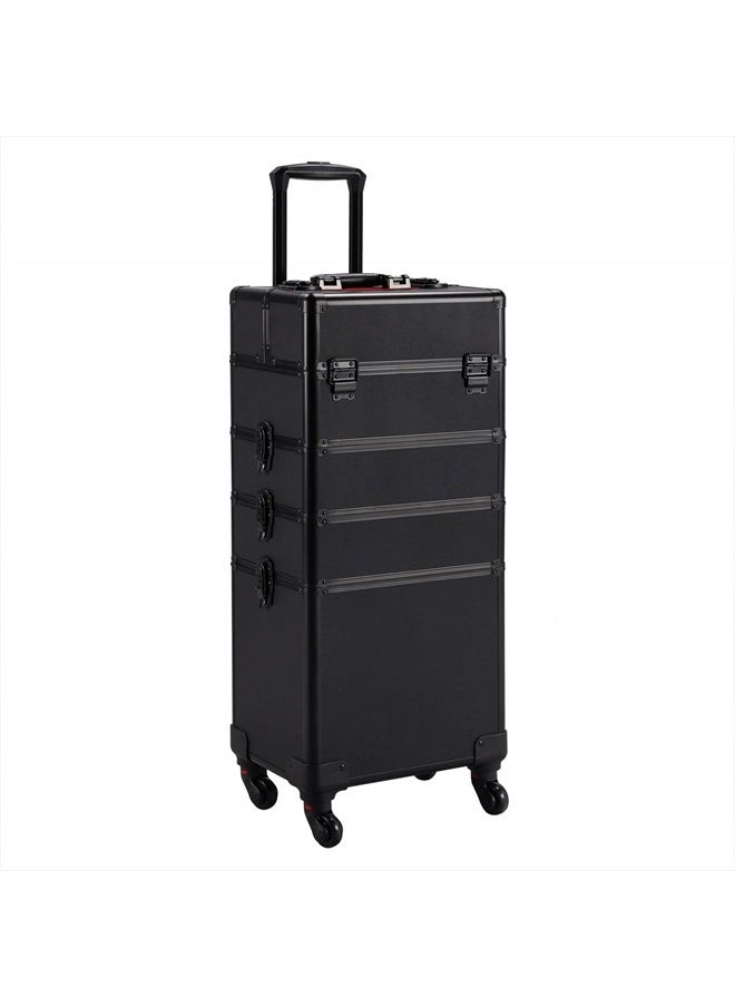 Yaheetech 4 in 1 Professional Makeup Train Case Aluminum Cosmetic Case Rolling Makeup Case Extra Large Trolley Makeup Travel Organizer, with 360° Swivel Wheels, Black  - Image 1
