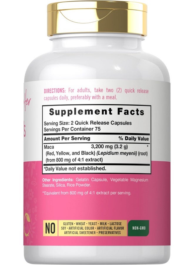 Carlyle Maca Root Capsules for Women 3200mg | 150 Count | Non-GMO, Gluten Free Supplement | for Her - Image 2