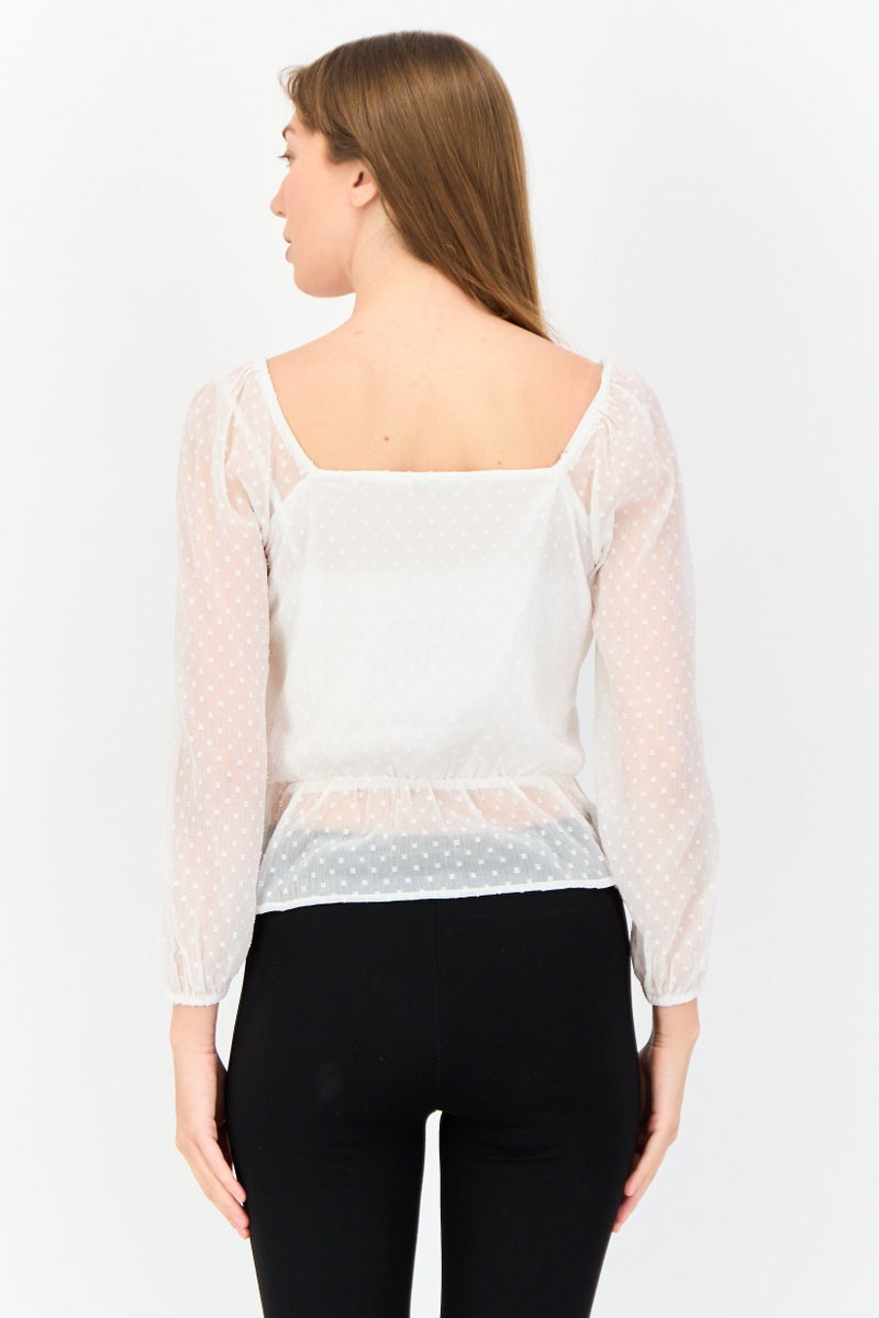 ONLY Women Square Neck Long Sleeves Embordered Top, White - Image 3