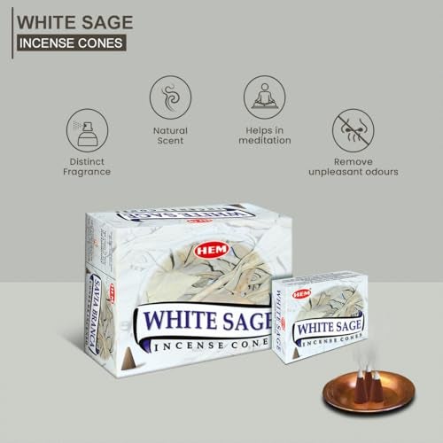 Hem White Sage Incense Cones Pack of 120 | 100% Natural Sage Cones for Room Freshening, Meditation & Pooja | Cleansing & Aromatherapy | 20-25 Minutes Burning Time - Image 2