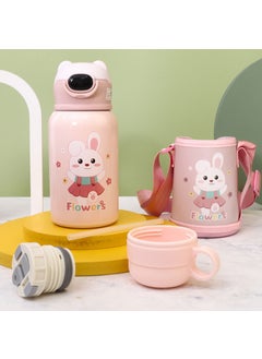 Generic Portable Cartoon Deer Vacuum 316 Stainless Steel Water Cup With Straw Childrens Insulated Cup Student Deer Antler Pop-Up Cup Pink Bunny 