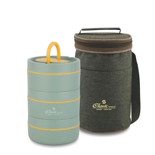 Classic Steels Sattvic Insulated Stainless Steel Lunch Box 3 Containers 350 ml Each & 1 Spoon | Microwave Safe | Leak Proof Air Tight Hot Lunch Box| Keep Your Meal Fresh and Hot Upto 4 Hours - Image 2