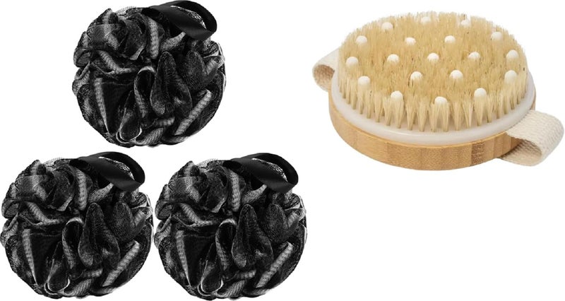 Aakarit Dry Body Scrubber for Dead Skin Wooden Bath Brush Loofah for Bathing Shower Sponge Exfoliator Women and Men | Black (Black 03) - Image 1