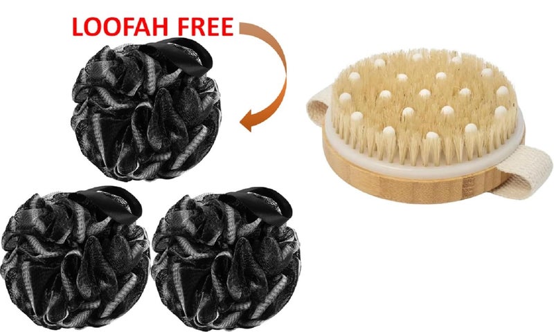 Aakarit Dry Body Scrubber for Dead Skin Wooden Bath Brush Loofah for Bathing Shower Sponge Exfoliator Women and Men | Black (Black 03) - Image 2