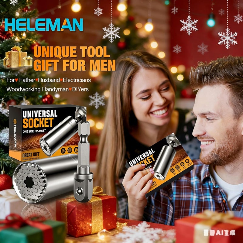 HELEMAN Stocking Stuffers for Men Gifts Christmas Super Universal Socket Tools Gifts for Men: Socket Set with Power Drill Adapter(7-19 MM) Cool Stuff Gadgets for Women Birthday Gifts for Dad Husband Adults - Image 2