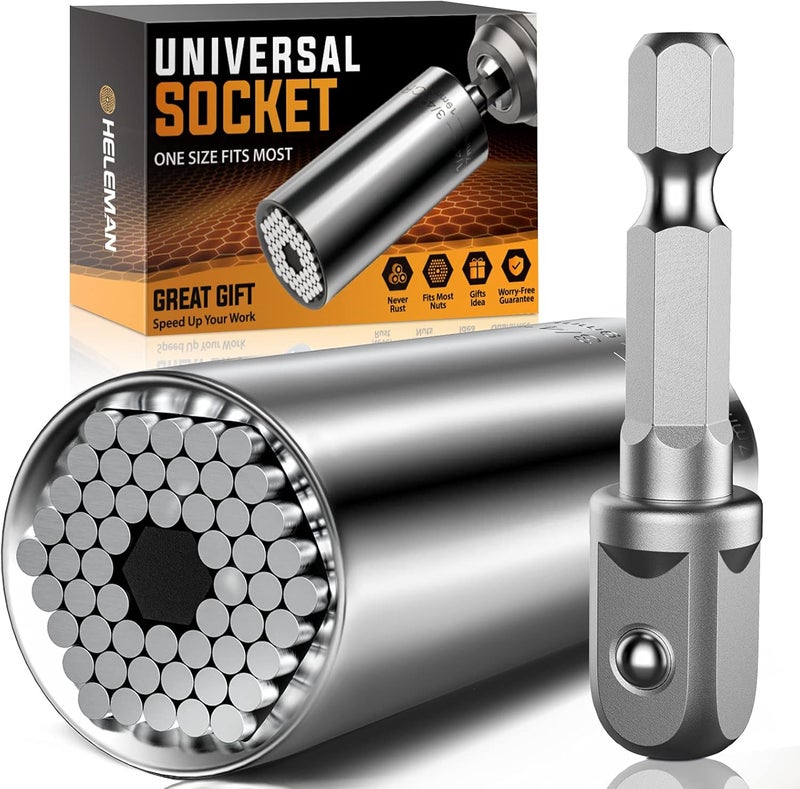 HELEMAN Stocking Stuffers for Men Gifts Christmas Super Universal Socket Tools Gifts for Men: Socket Set with Power Drill Adapter(7-19 MM) Cool Stuff Gadgets for Women Birthday Gifts for Dad Husband Adults - Image 1