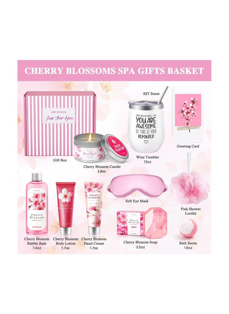LUCOTIYA - Gifts for Women Birthday Gifts, Bath and Body Gifts Set- 10 Pcs Christmas Valentine's Mother's Day Gifts and Cherry Blossoms Self Care Package Gifts Women, Relaxing Gifts Basket - Image 1