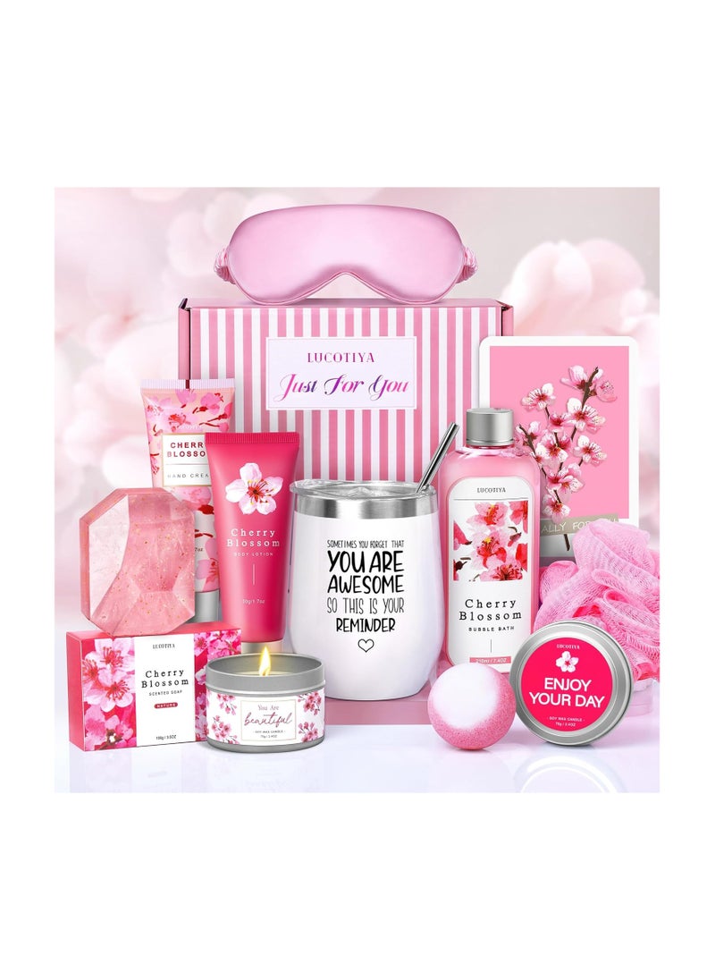 LUCOTIYA - Gifts for Women Birthday Gifts, Bath and Body Gifts Set- 10 Pcs Christmas Valentine's Mother's Day Gifts and Cherry Blossoms Self Care Package Gifts Women, Relaxing Gifts Basket - Image 1