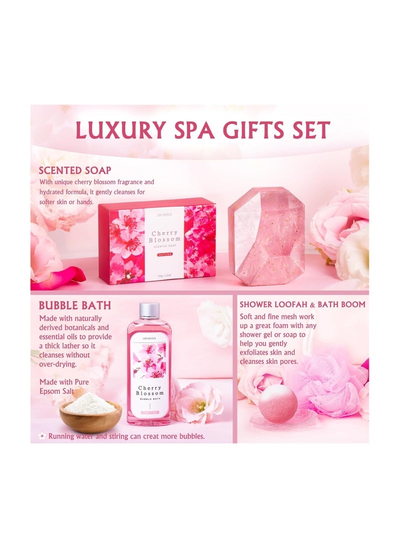 LUCOTIYA - Gifts for Women Birthday Gifts, Bath and Body Gifts Set- 10 Pcs Christmas Valentine's Mother's Day Gifts and Cherry Blossoms Self Care Package Gifts Women, Relaxing Gifts Basket - Image 1