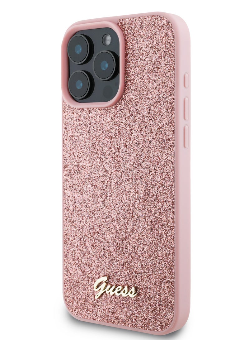 GUESS iPhone 16 Pro Case  Fixed Glitter Hard back cover / Drop protection / Slim Profile / Easy Snap-On- Pink - Image 1