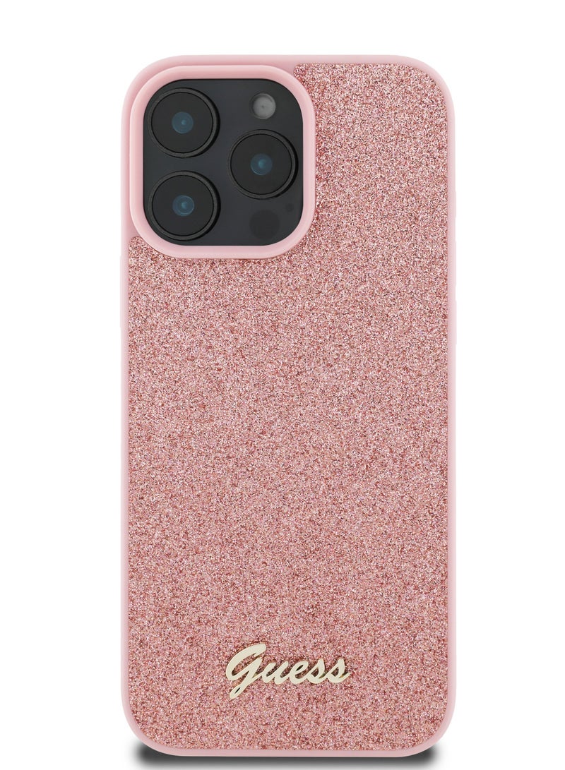 GUESS iPhone 16 Pro Case  Fixed Glitter Hard back cover / Drop protection / Slim Profile / Easy Snap-On- Pink - Image 3
